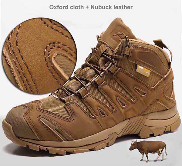 Hiking boots made from oxford fabric and nubuck leather