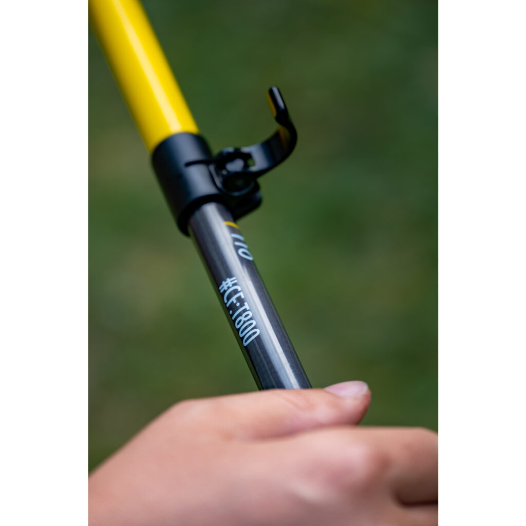 Close-up of Asgard Hydrogen Poles 2.0 showing open lock and T800 carbon shaft marking