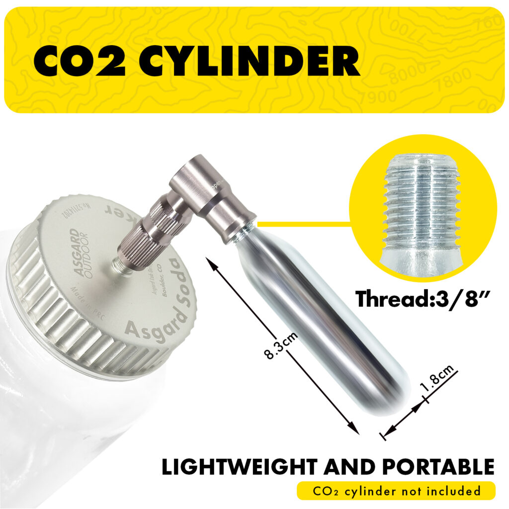Co2 Cylinder showing its 3/8" thread and dimensions.