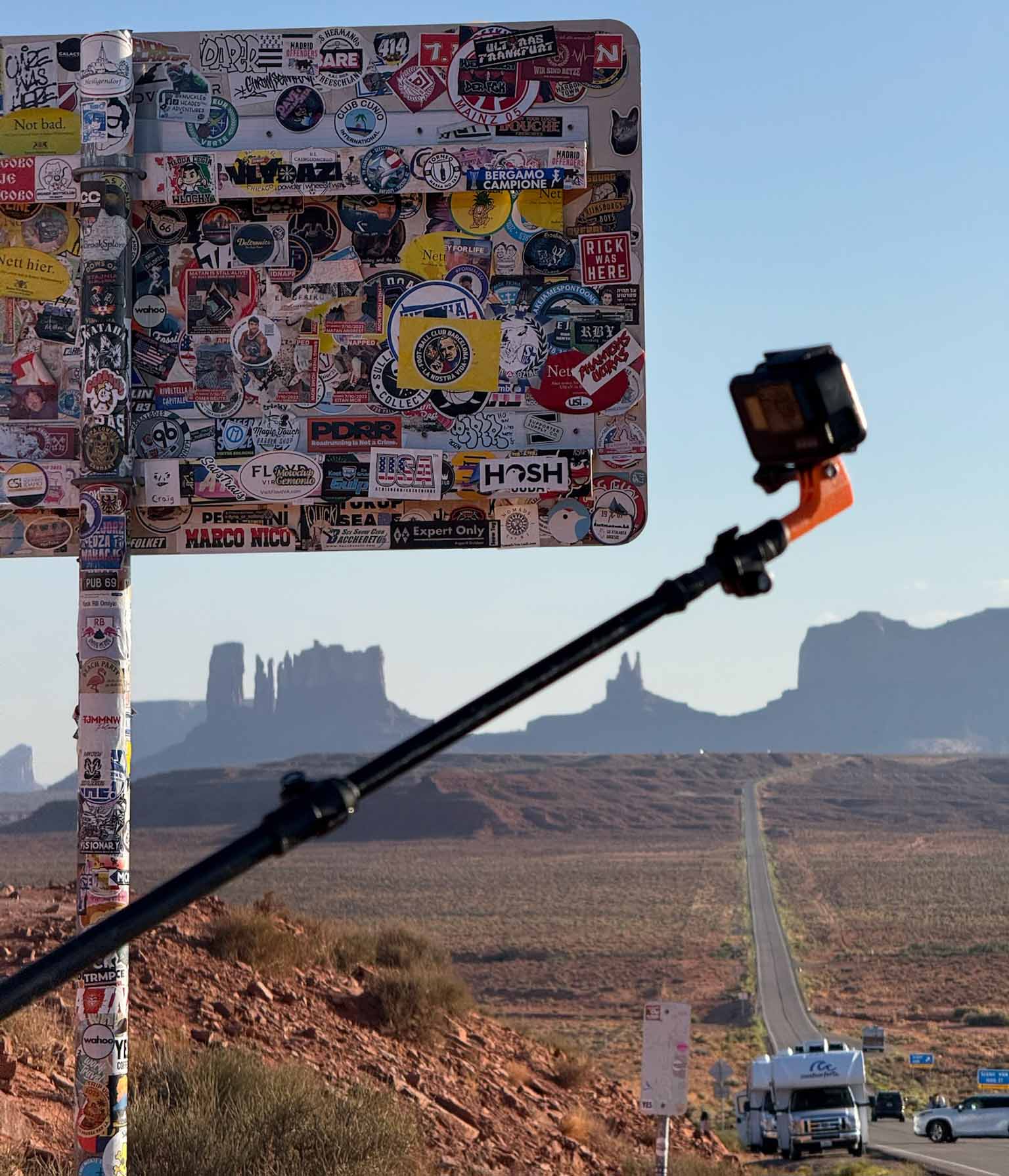 Asgard Camera Mount with camera at Monument Valley sign