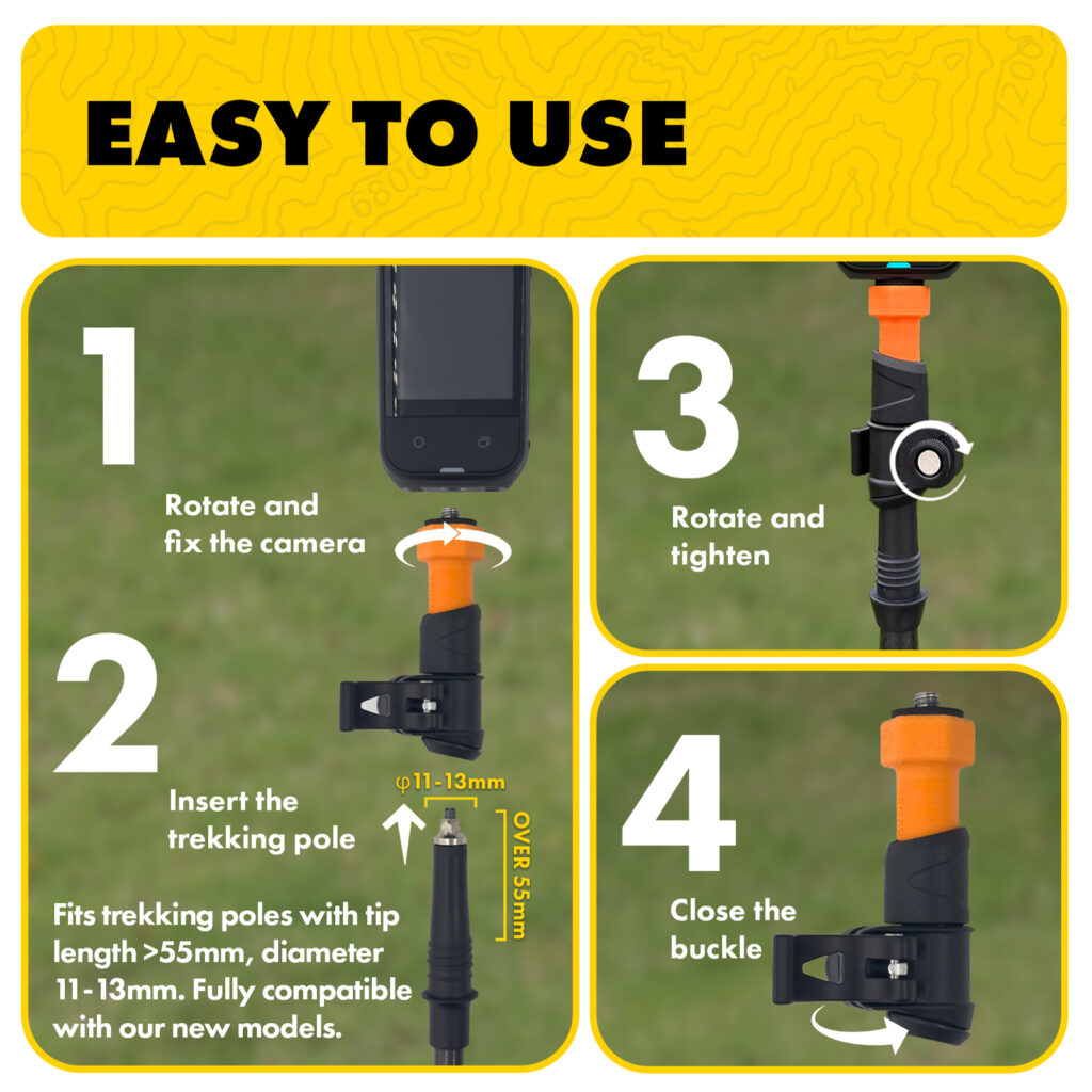Step-by-step guide for mounting camera on trekking pole