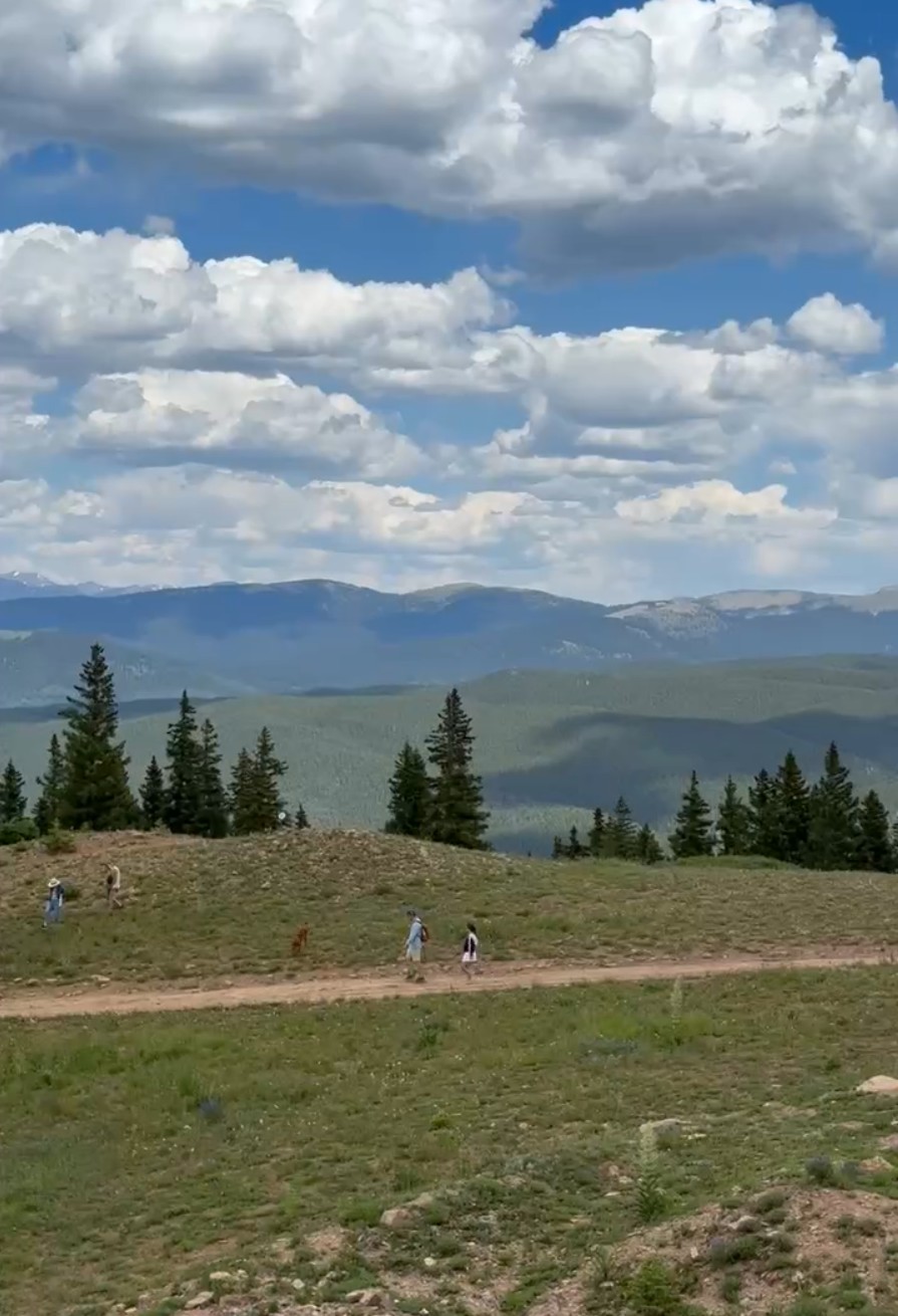 Hikers walking a dirt path