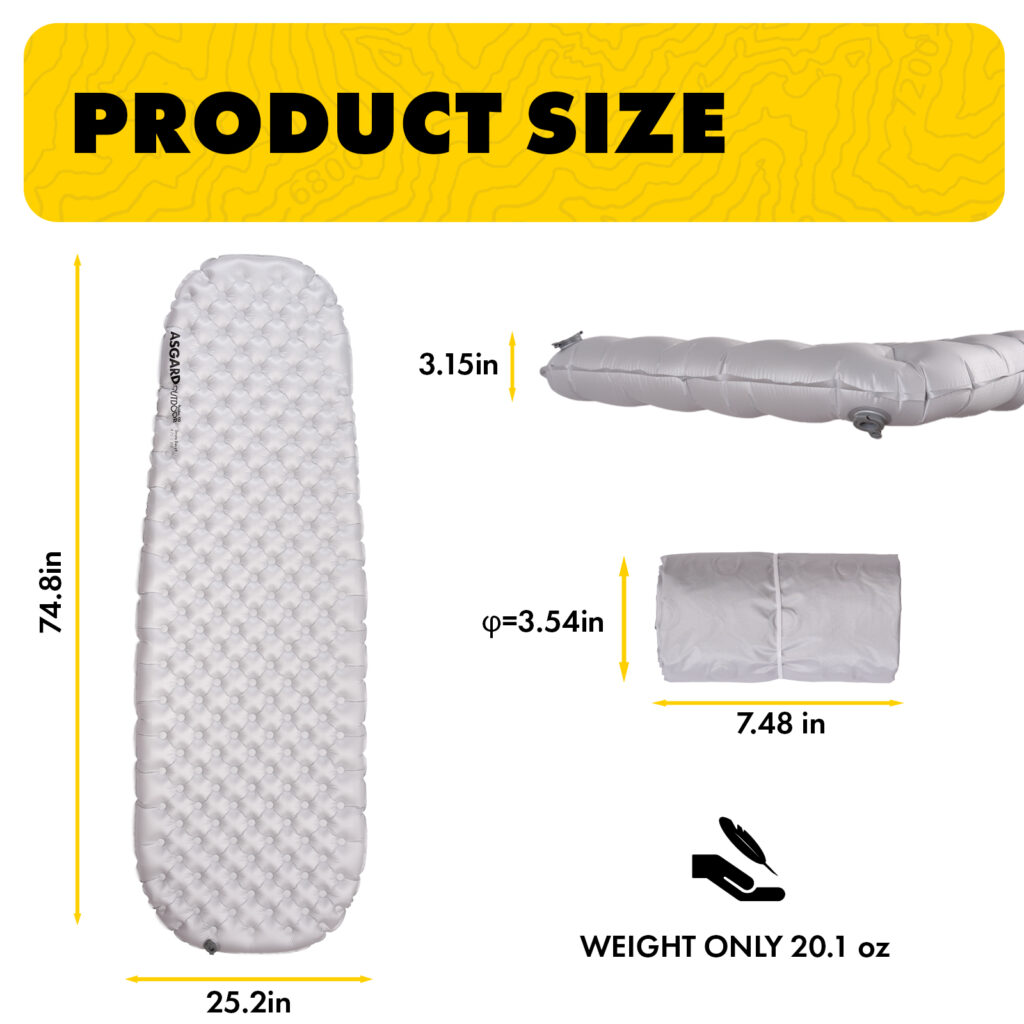 Asgard Duo Air Chamber Sleeping Pad with size measurements