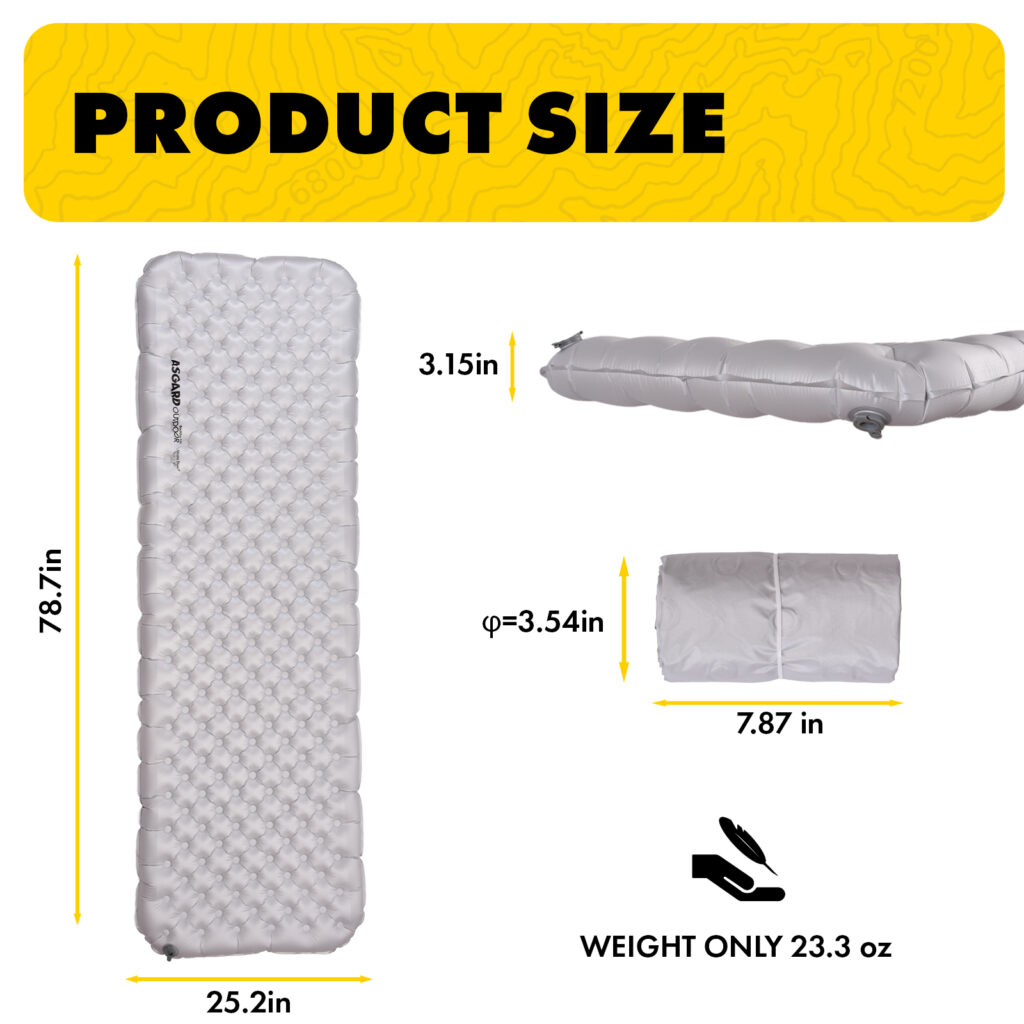 Asgard Duo Air Chamber Sleeping Pad with size measurements