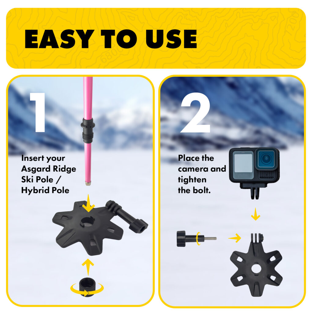 Step-by-step guide to mount a camera on Asgard Ridge ski pole