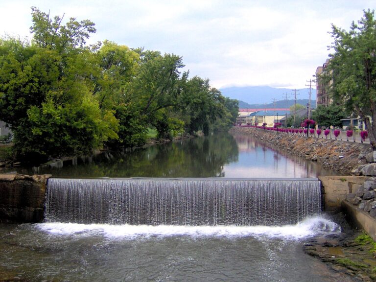 The mill dam of the Pigeon Forge Mill, or Old Mill, along the West Fork of the Little Pigeon River in Pigeon Forge photo by Brian Stansberry
