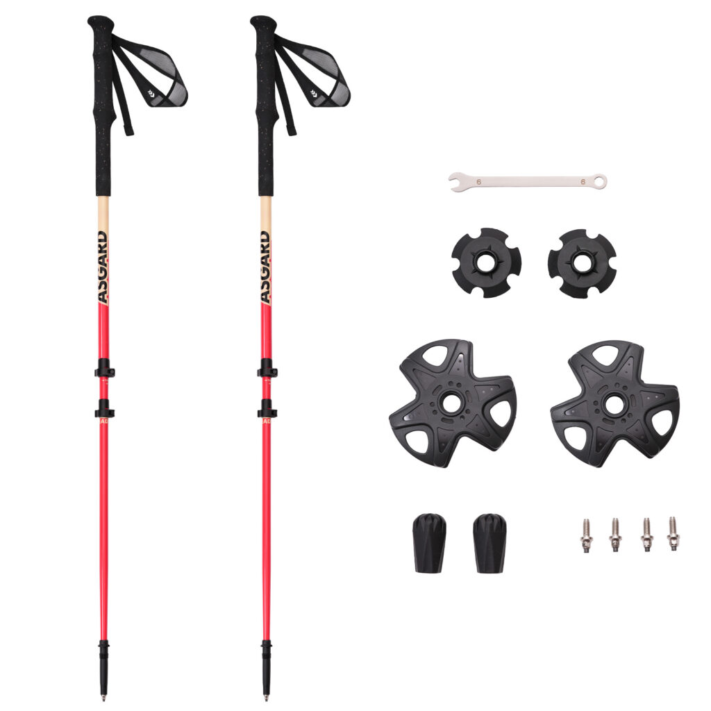 Asgard collapsible trekking poles with accessories