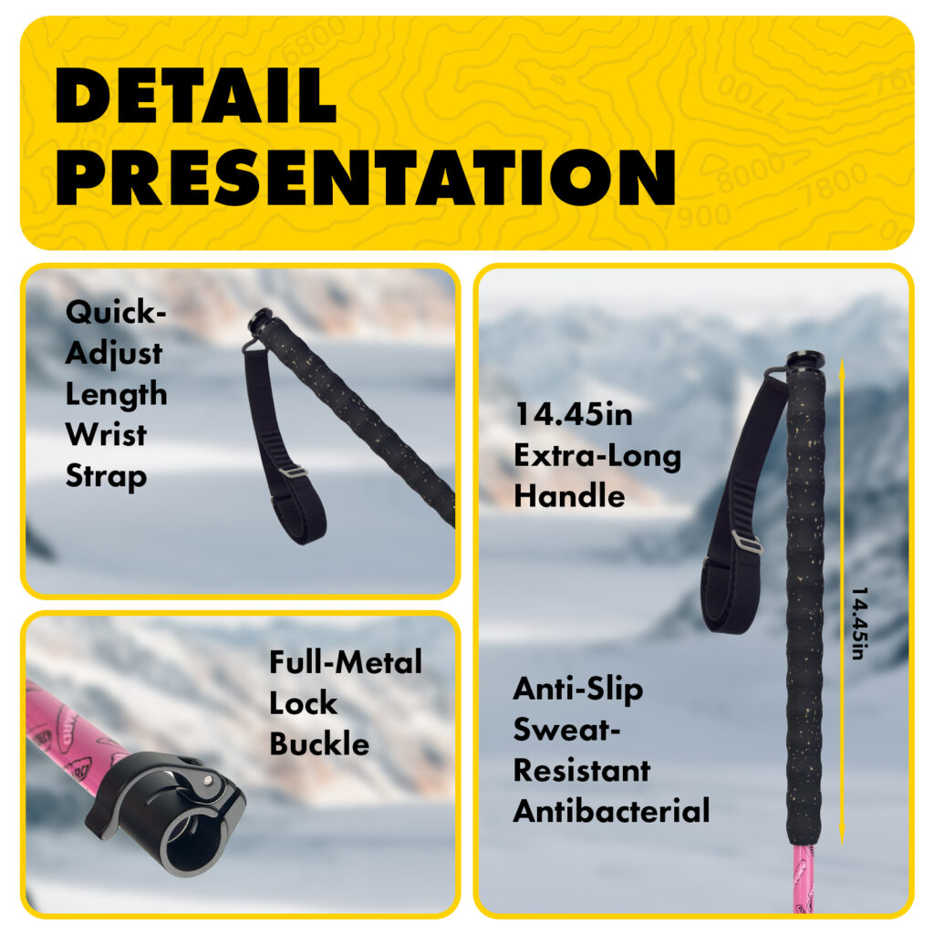 Close-up of adjustable wrist strap, full-metal lock, and anti-slip handle