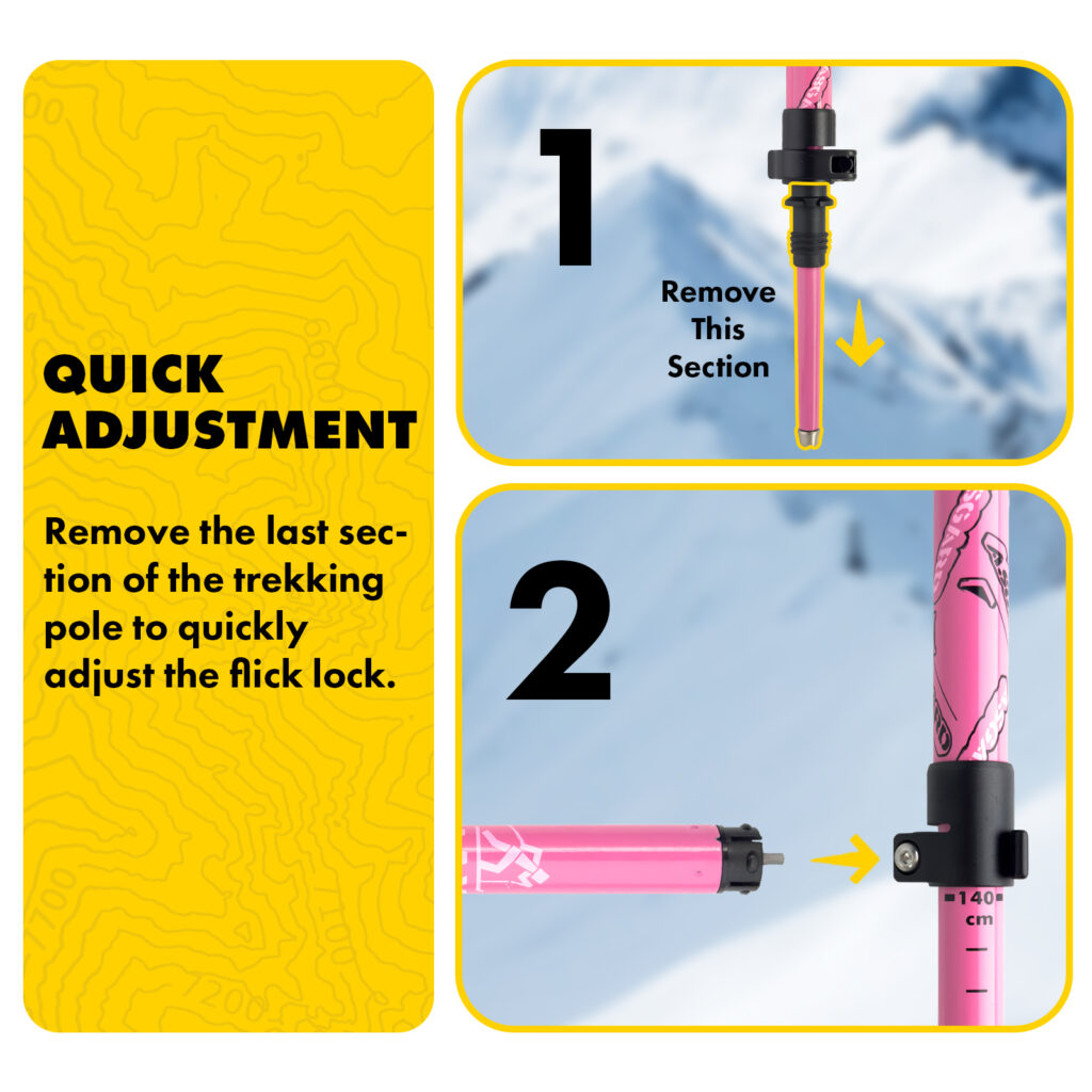 Steps to adjust a Ski Pole with flick lock