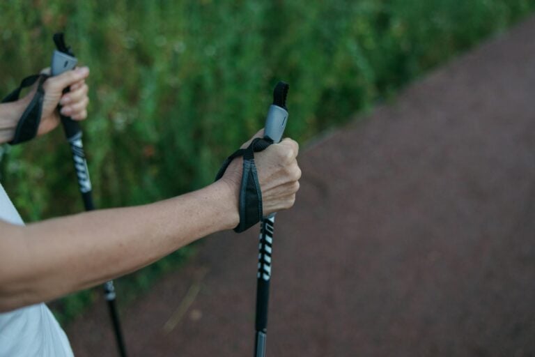 Close-up of trekking pole tips and baskets on rock — How to choose the right hiking pole, durable tip options-photo-by-pexels