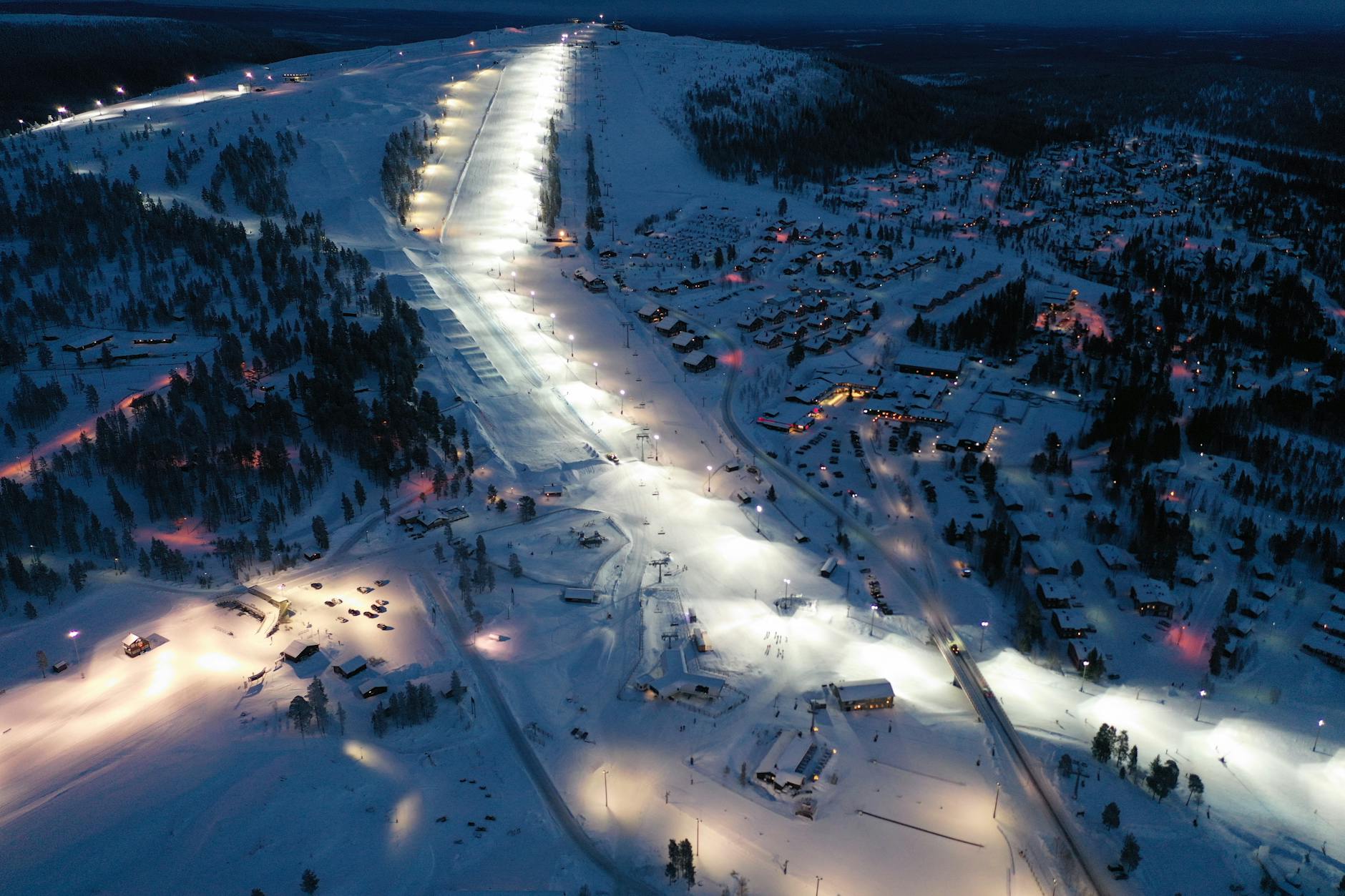 Illuminated night skiing slopes-photo-by-pexels