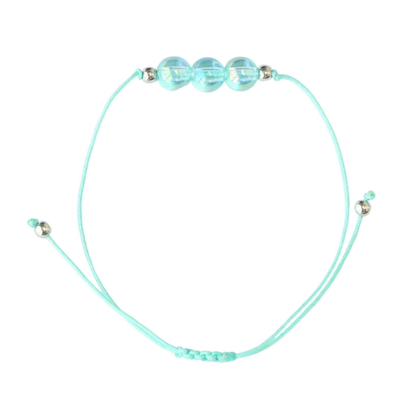 Asgard Alpine ID translucent cyan bracelet product photo with three translucent cyan beads, metallic accents, and adjustable cord.