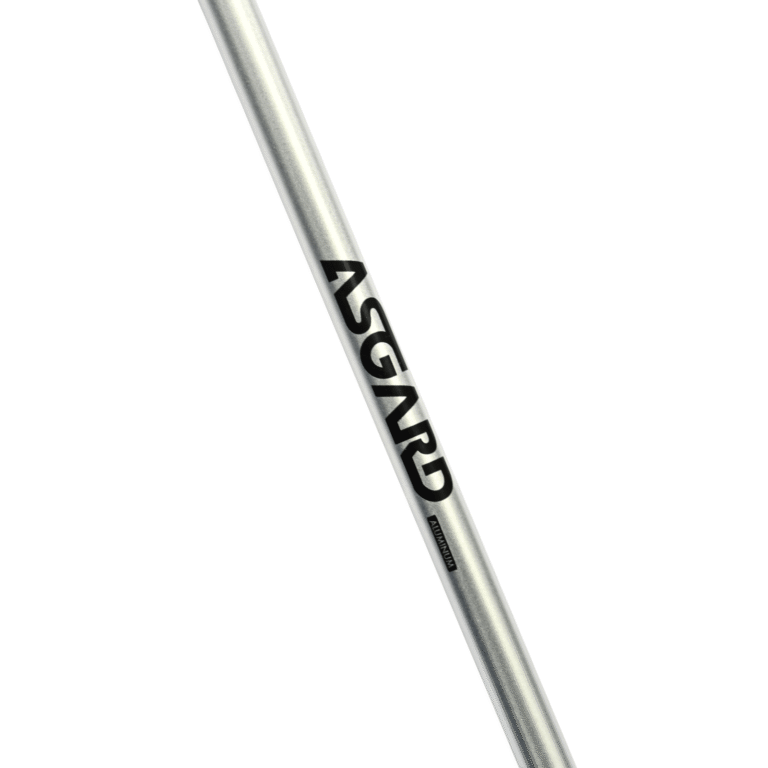 Three close-up views of silver Asgard 7075-T6 aluminum trekking pole shafts