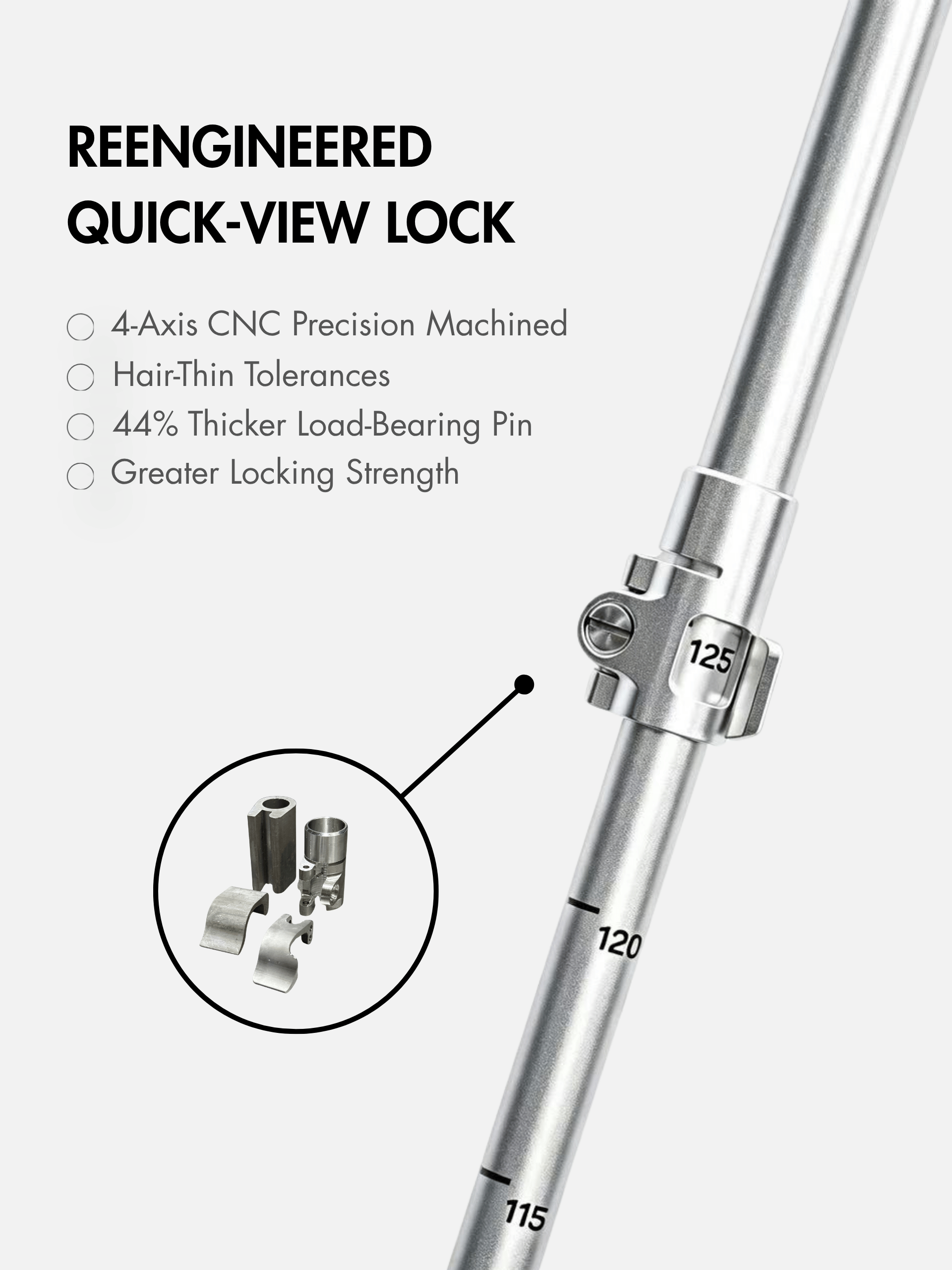 Asgard trekking pole Quick-View Lock close-up with machined components and length markings