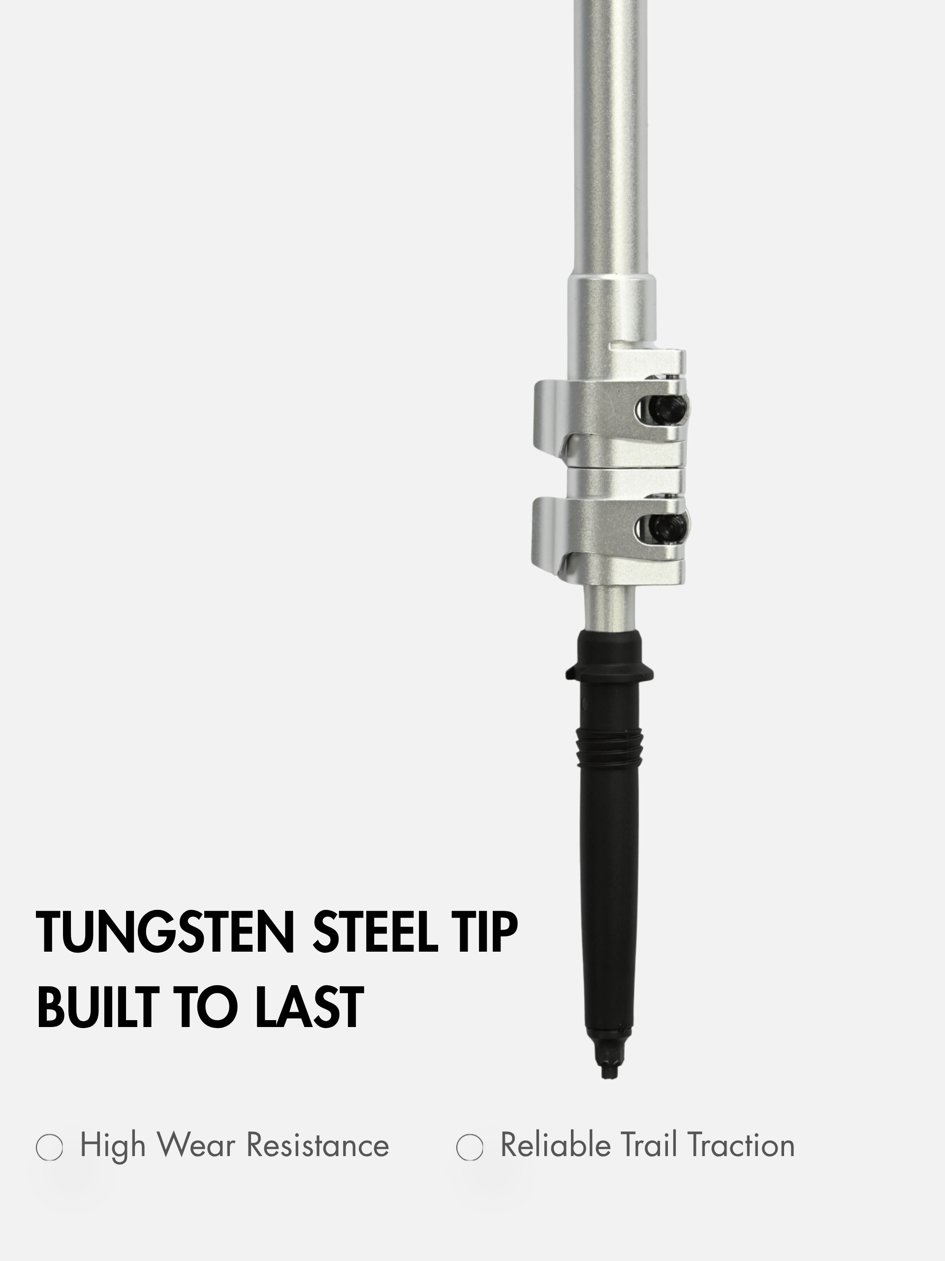 Close-up sequence of Asgard trekking pole lower sections and replaceable tungsten steel tip