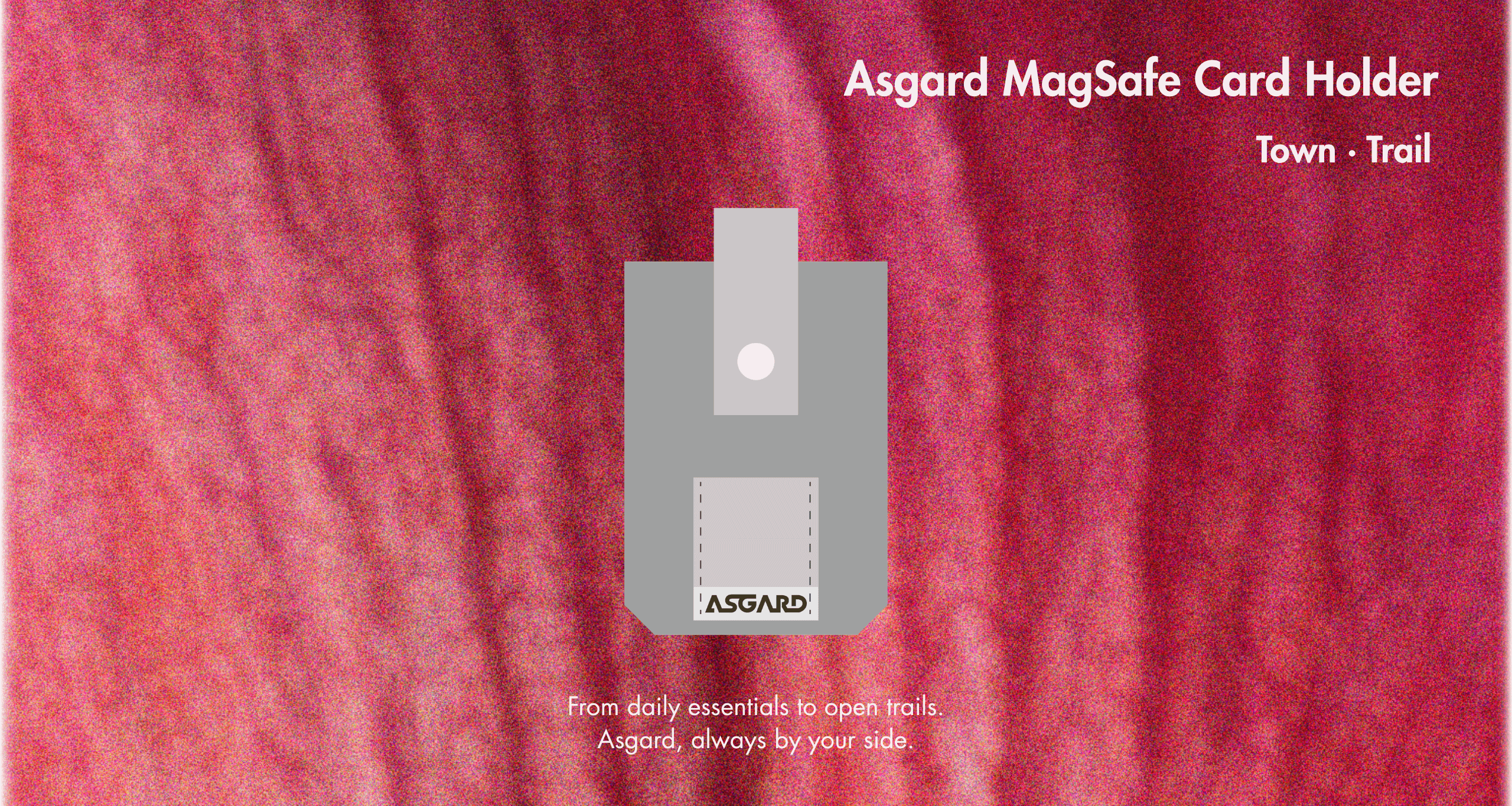 Asgard MagSafe Card Holder product banner on a red background