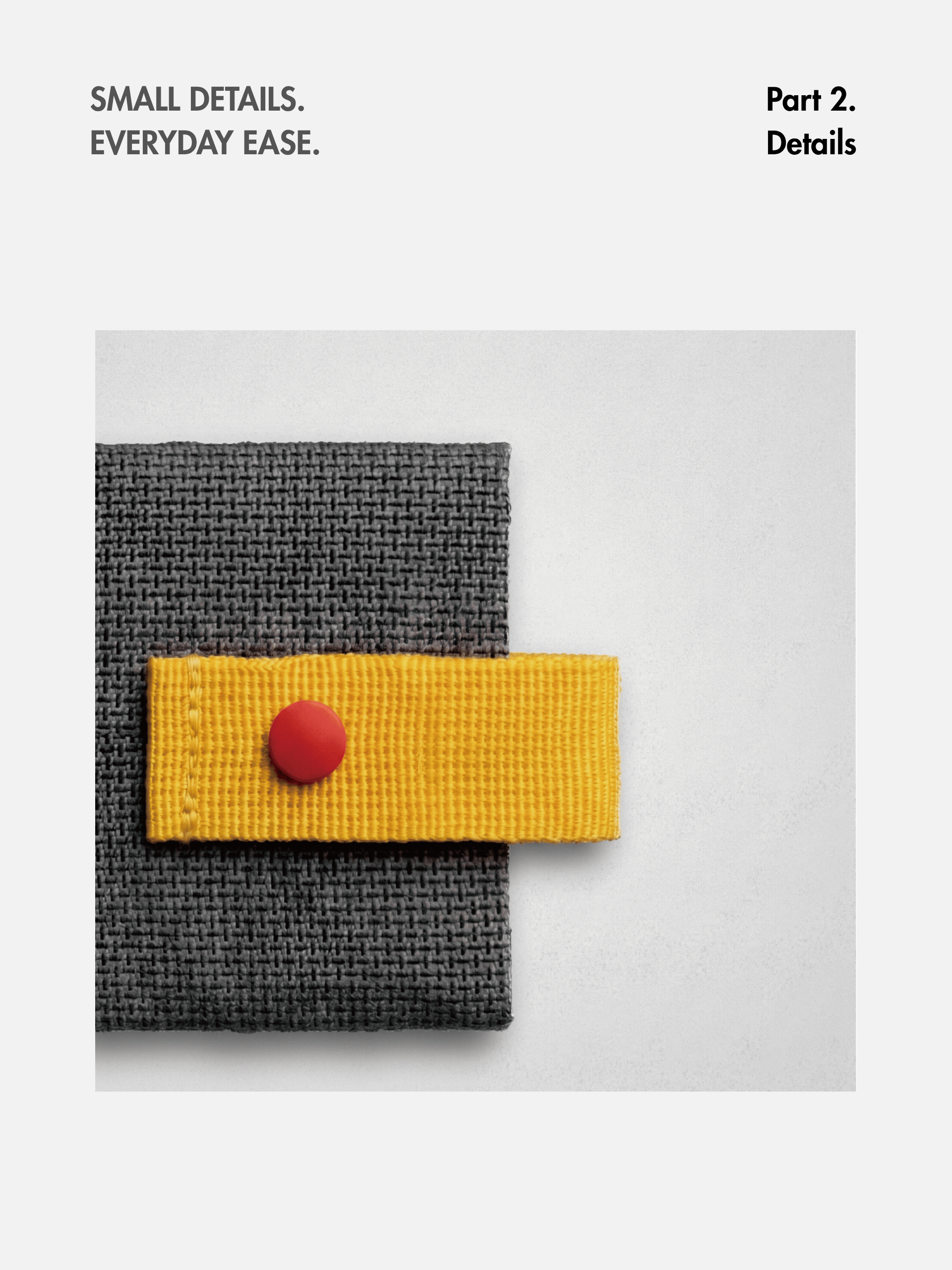 Red Sungrip snap on a yellow strap laid across the dark gray Asgard card holder.