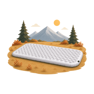 Pearl-silver ASGARD Strata Duo LT sleeping pad in an autumn mountain meadow