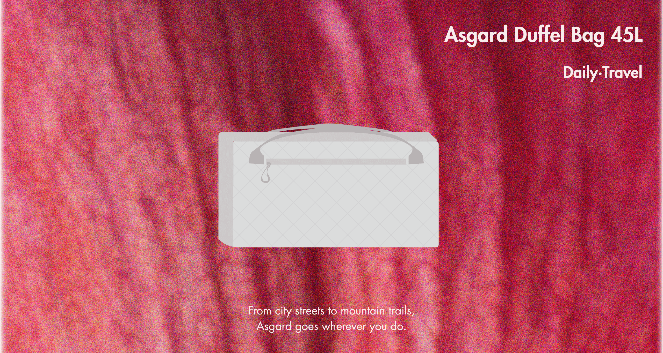 Asgard Duffel Bag 45L illustration on a red textured banner with the words "Daily Travel."